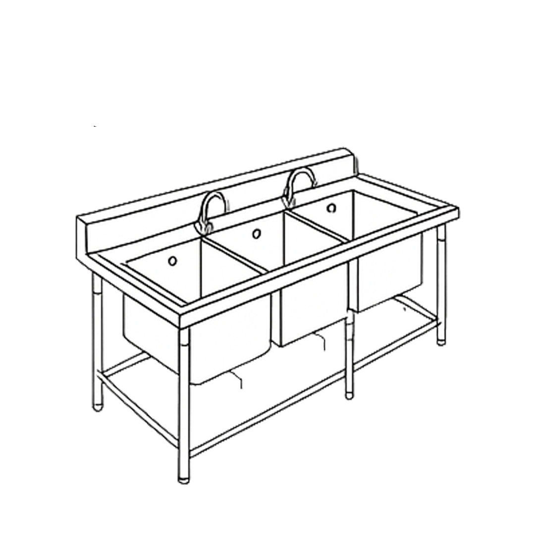 Tripla Sink Table with 2 Faucets and Backsplash 3ST2FB 1
