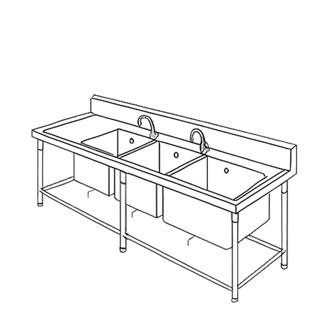 Tripla Sink Table with 2 Faucets and Backsplash 3ST2FB 3