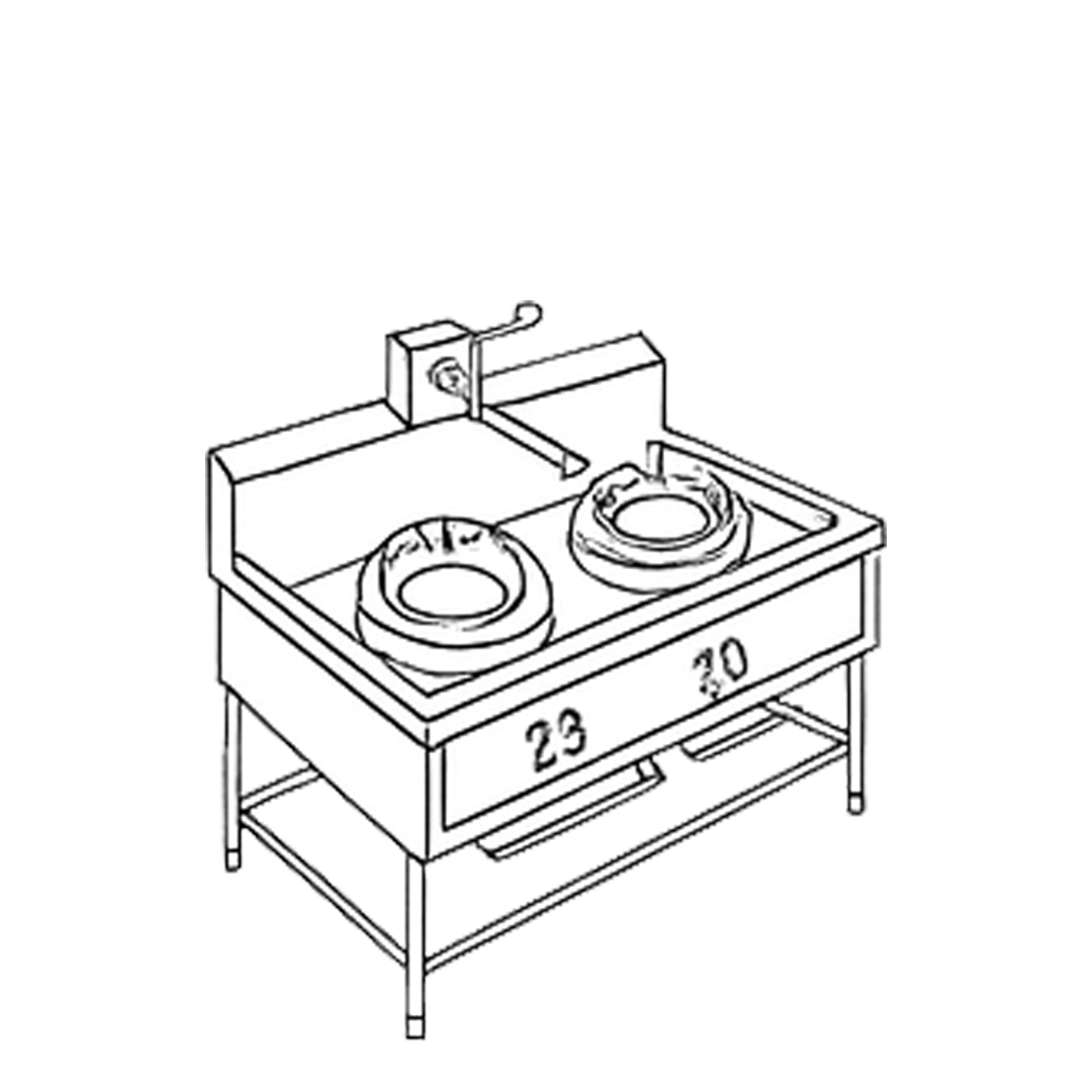 2 Burners Chinese Range with Faucet 2CBNFB 1