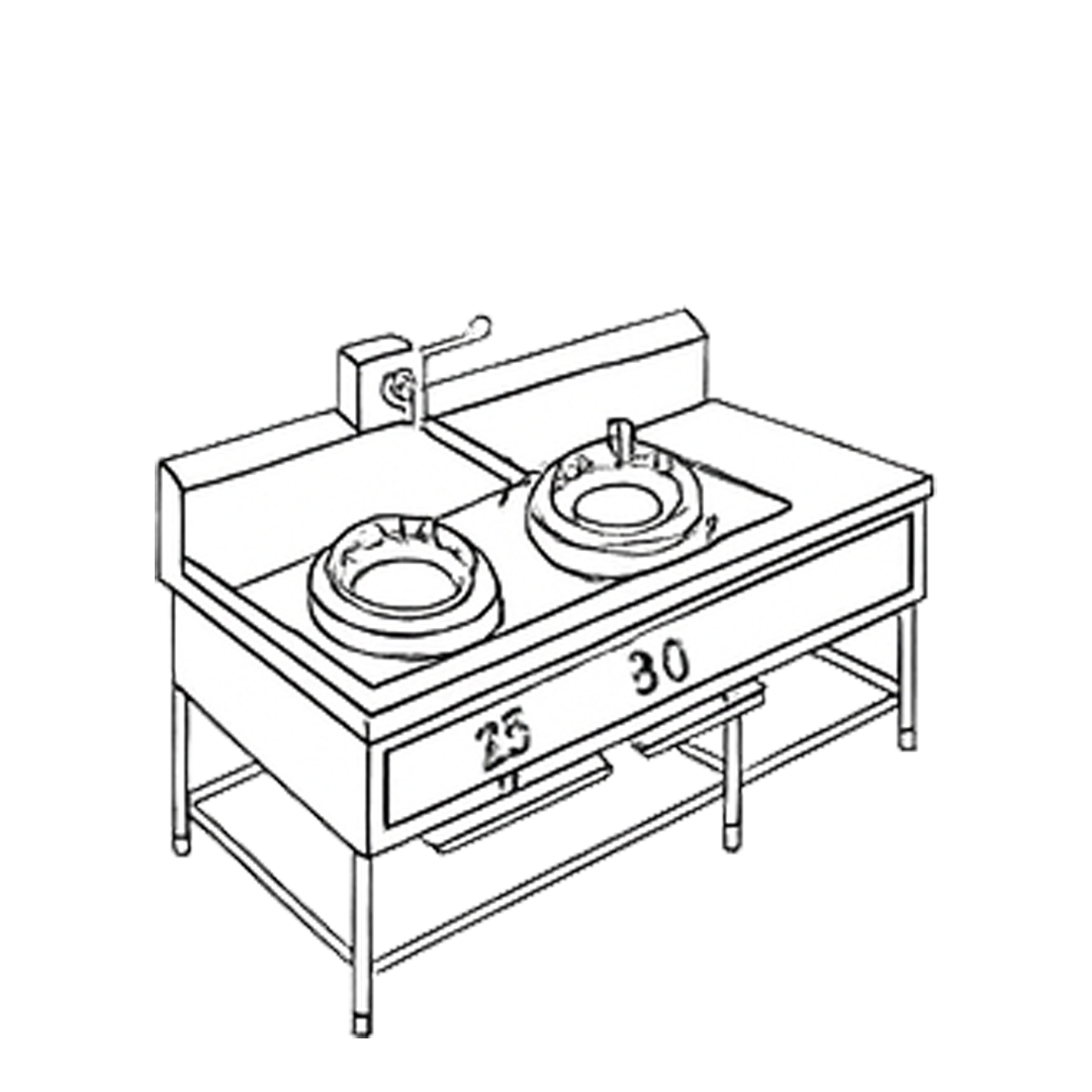 2 Burners Chinese Range with Faucet 2CBNFB 2