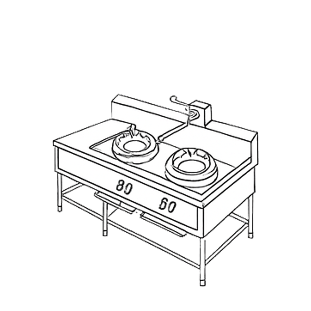 2 Burners Chinese Range with Faucet 2CBNFB 3