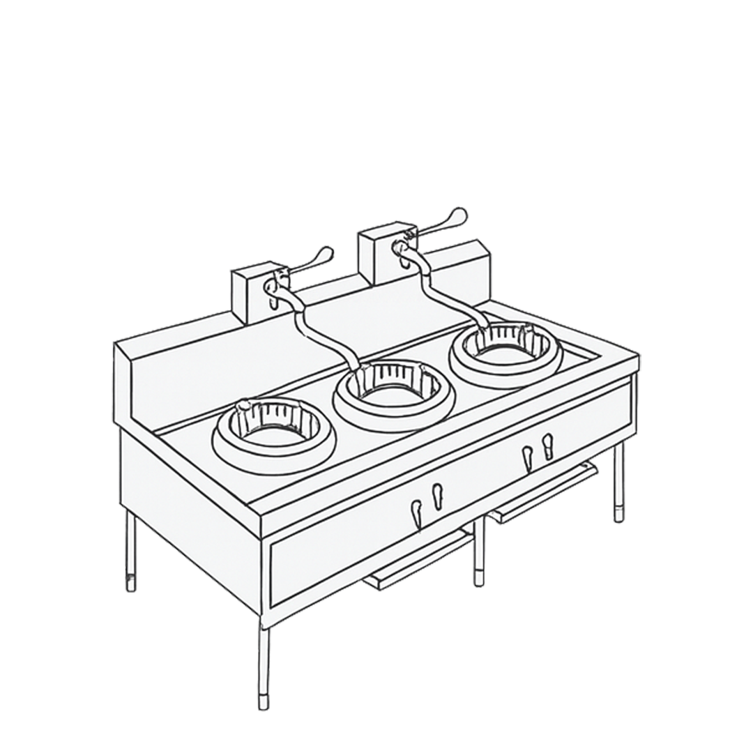 3 Burners Chinese Range with 2 Faucet 1