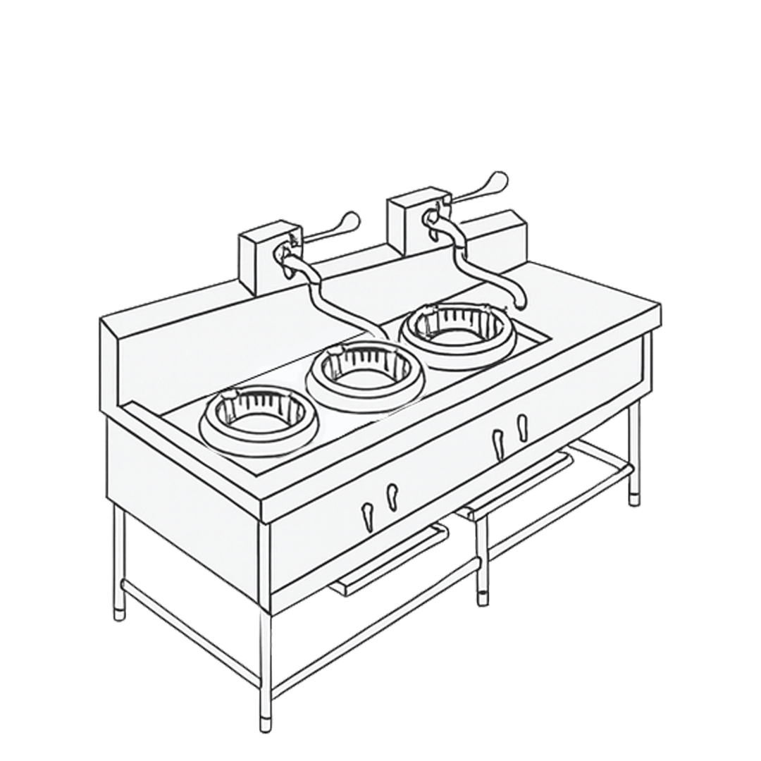 3 Burners Chinese Range with 2 Faucet 2
