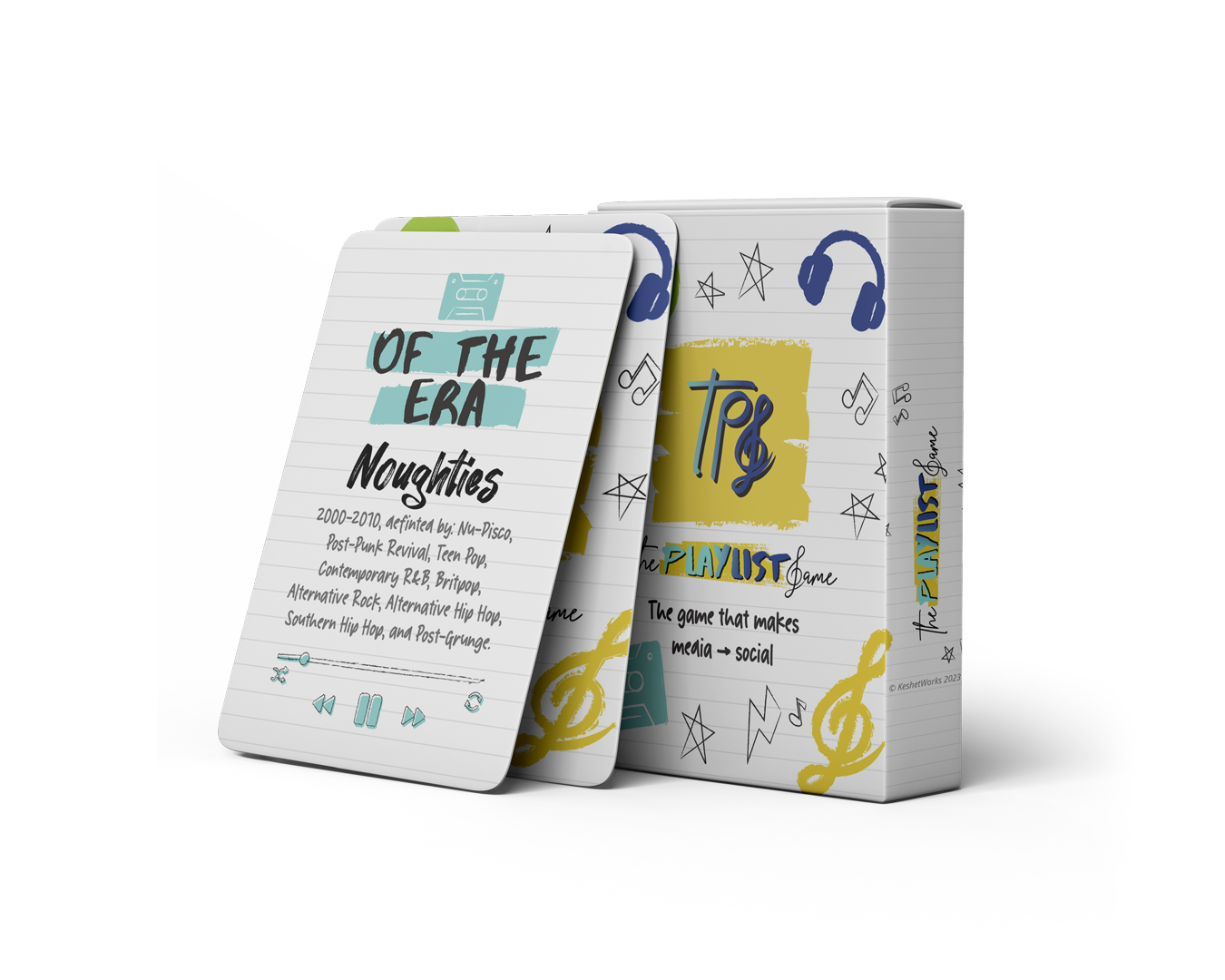 The Playlist Game product shot: the deck with two cards removed on display.