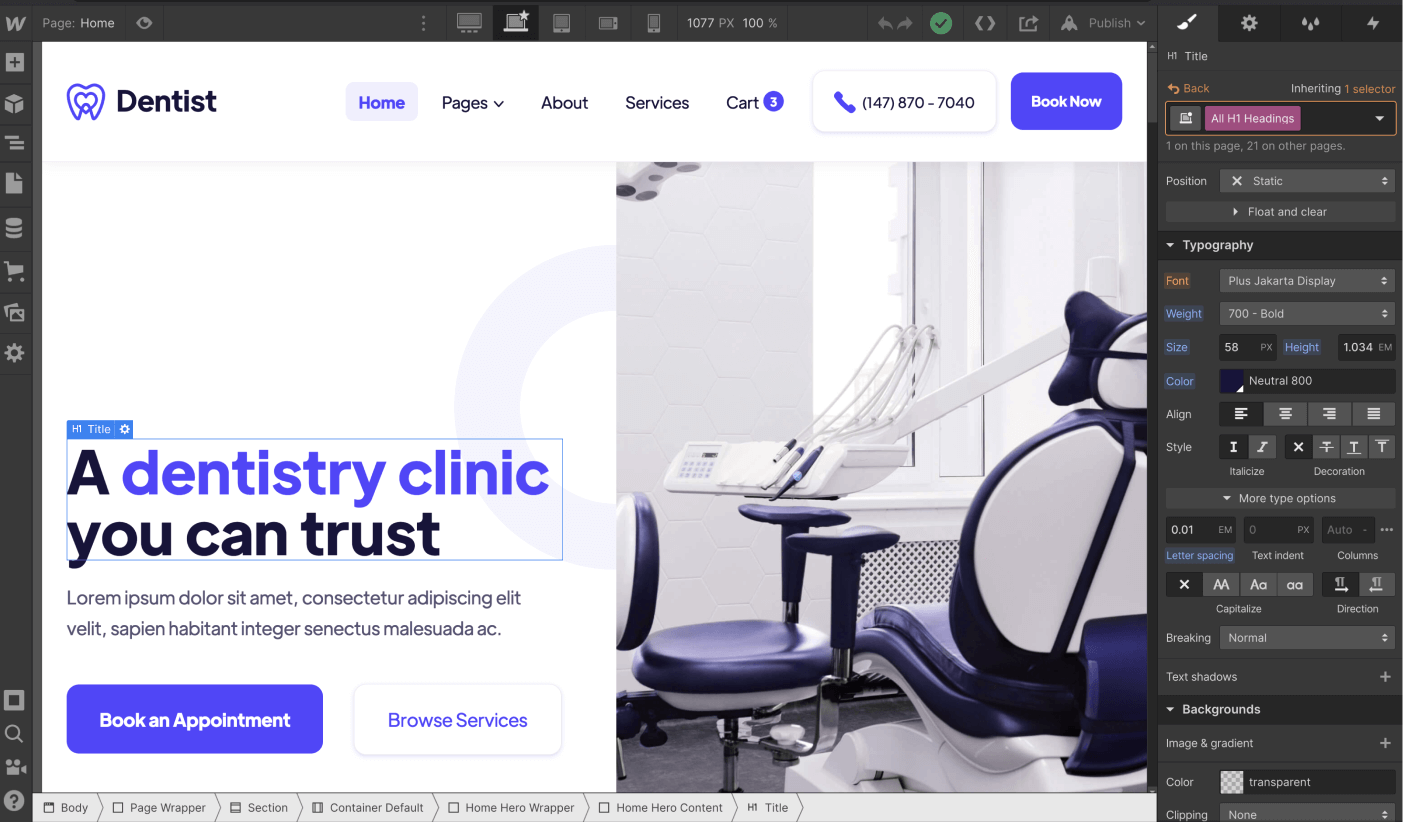 Typography - Dentist Webflow Template