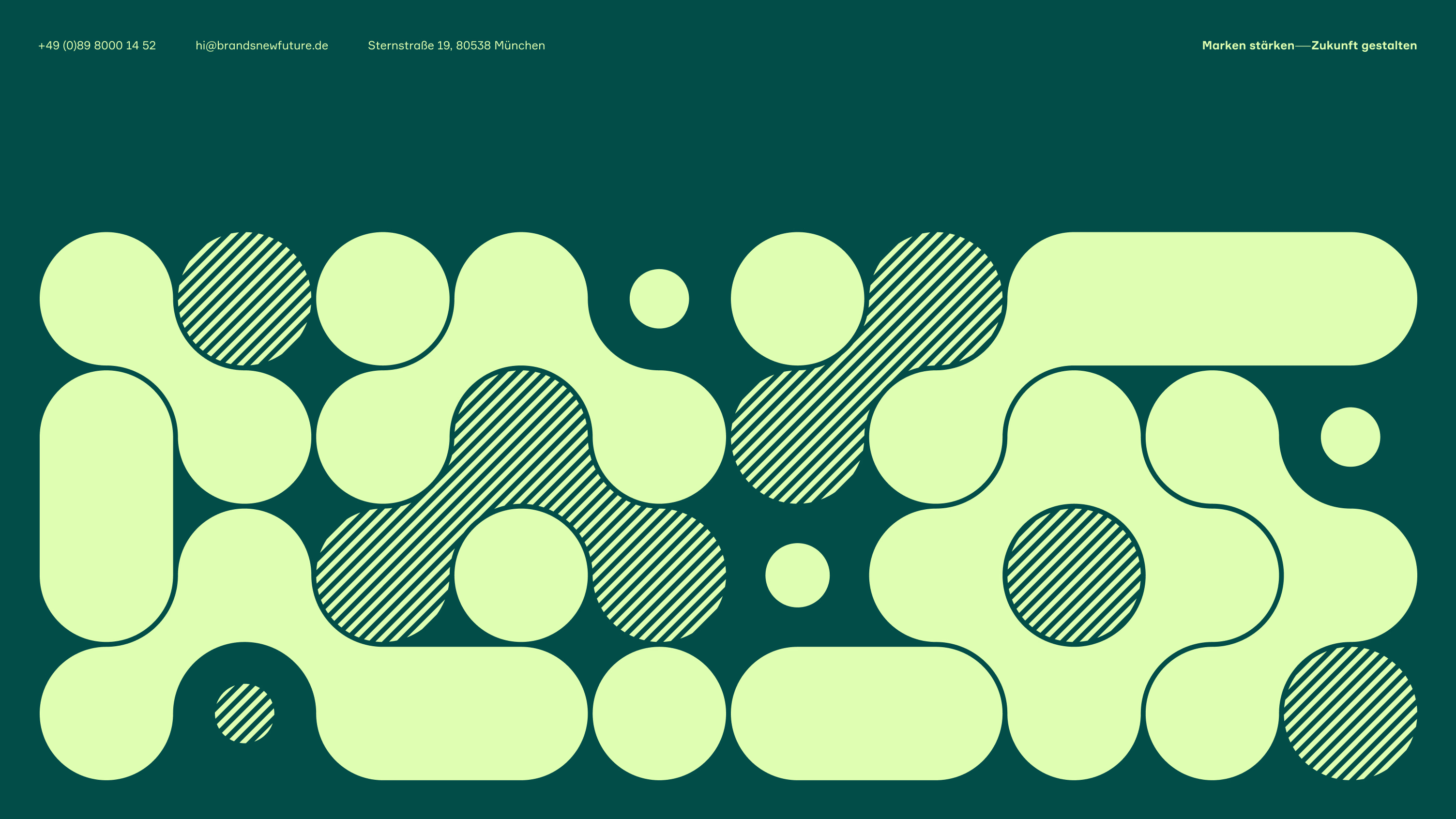 Anwendung des Brands New Future Patterns als Key Visual innerhalb eines konsistenten, systemischen Brand Designs.