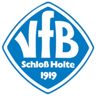 Logo des VfB Schloß Holte, ein blaues Schild mit weißem Schriftzug und dem Gründungsjahr 1919.