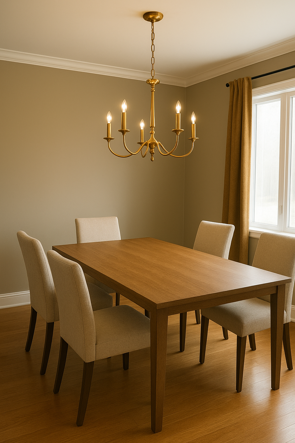 A dining room with a table and chairs