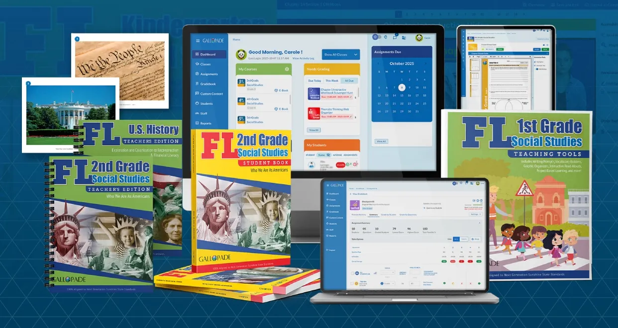Gallopade Florida social studies curriculum books and digital platform