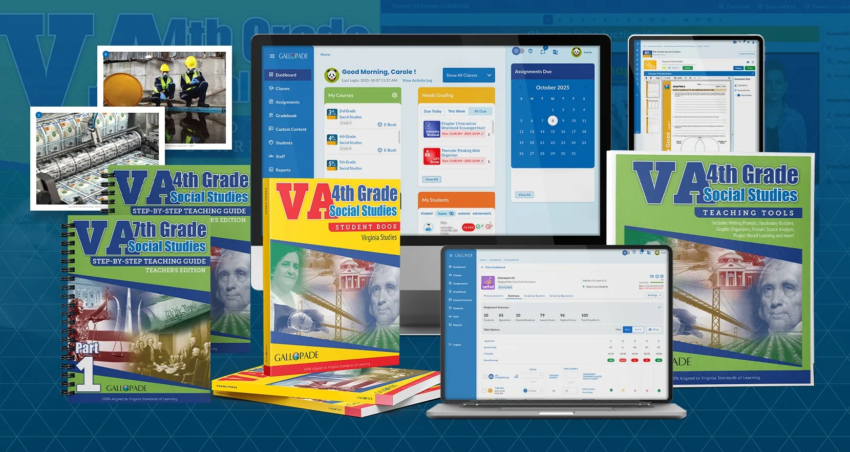 Gallopade 4th and 7th grade social studies materials and digital tools