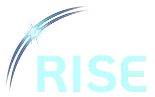 Logo with the word 'RISE' and a stylized shooting star above the letter R.