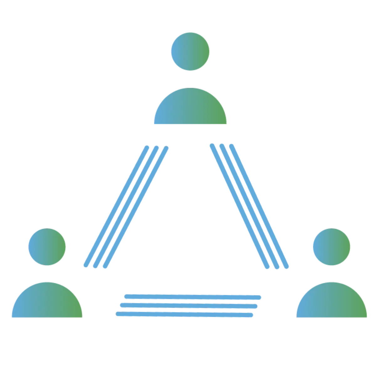 Graphic of three user icons connected by lines forming a triangle, symbolizing a network or teamwork.