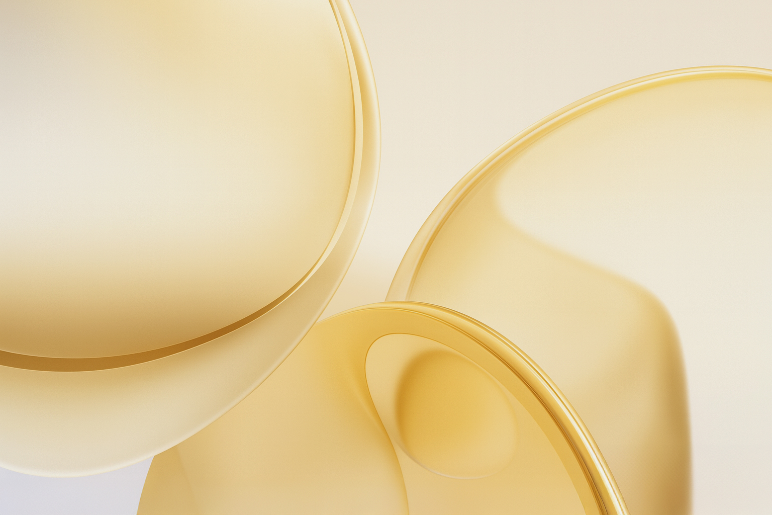 Des formes translucides et arrondies de couleur jaune clair sur un fond dégradé beige pâle.