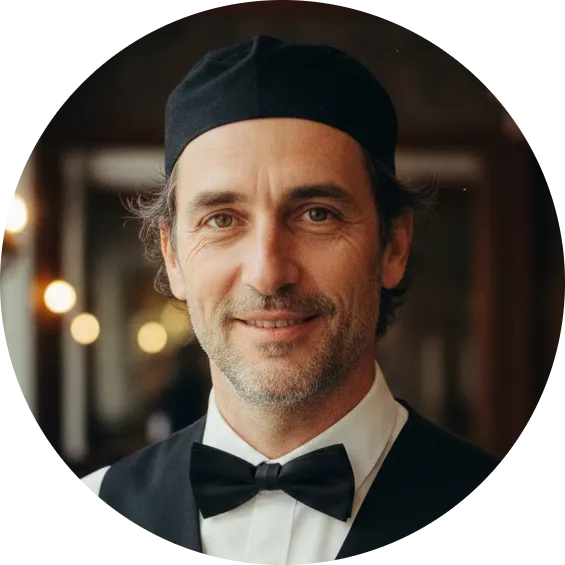 Happy male waiter smiling in a professional restaurant setting