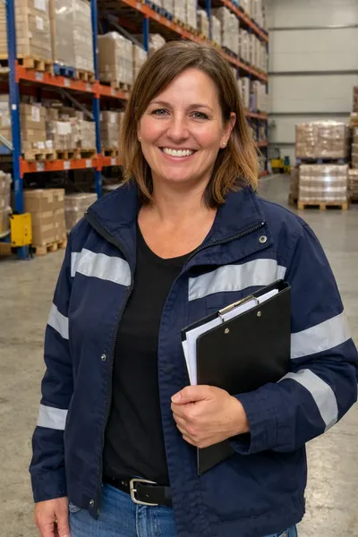 Professional female logistics manager in an office setting, representing leadership and supply chain expertise.