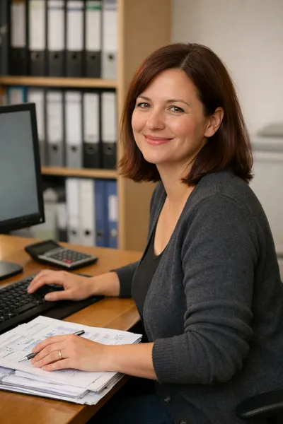 Focused female payroll specialist ensuring accurate employee compensation and tax compliance.