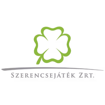 Green four-leaf clover outline above the text 'SZERENCSEJÁTÉK ZRT.'