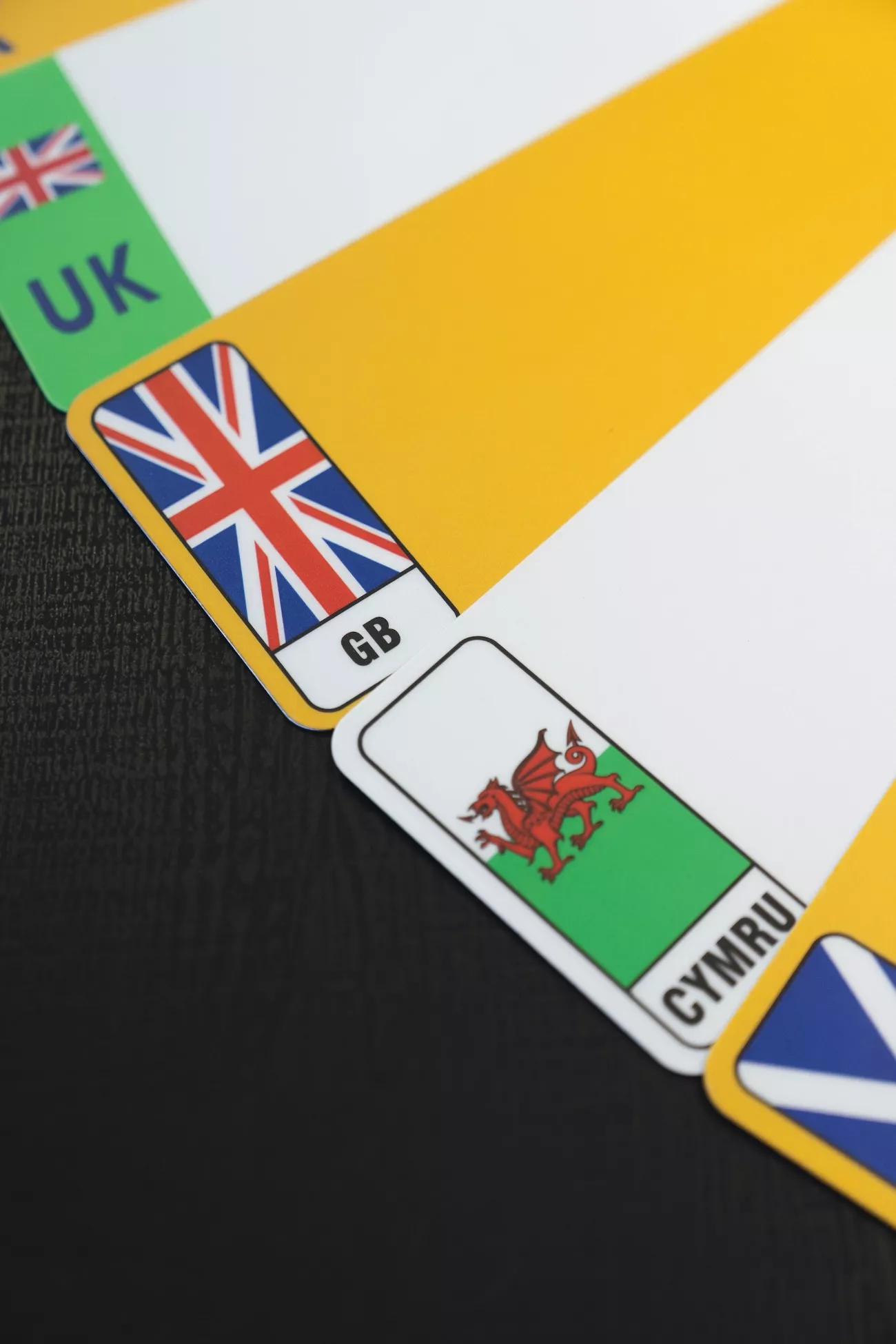 DVLA-compliant number plate flag identifiers including UK, GB, Cymru and Scotland, supplied by uGroup UK.
