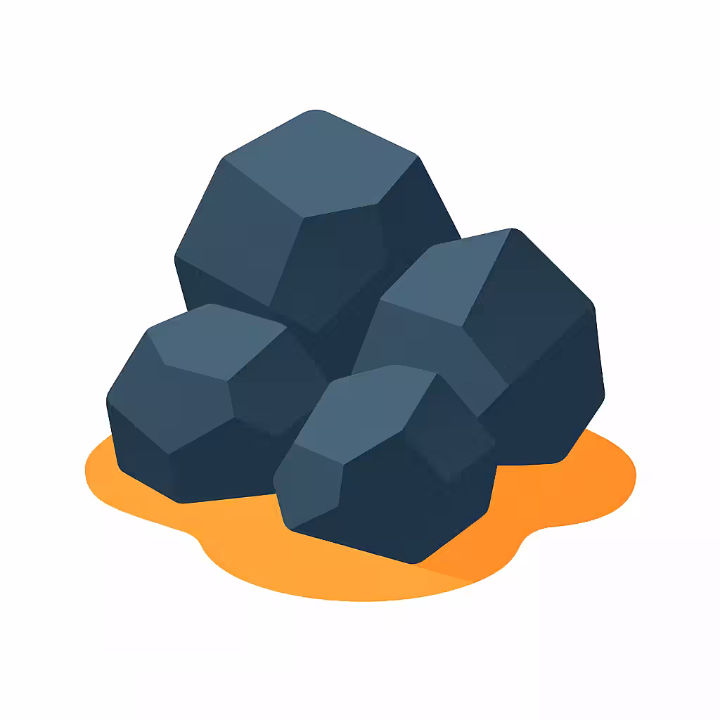 Quatre morceaux de charbon noir posés sur une surface orange.