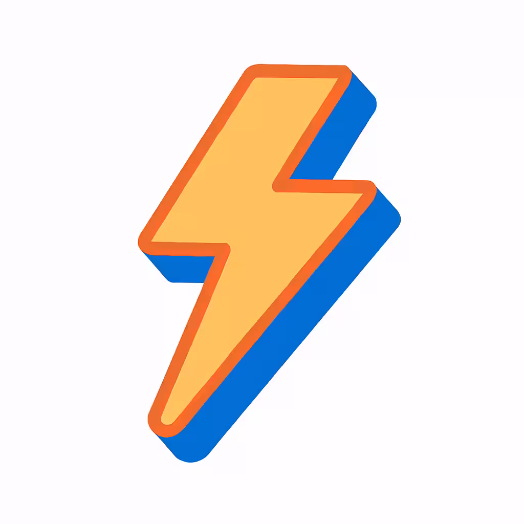 Symbole d'éclair jaune avec bordure orange et ombre bleue représentant l'électricité.