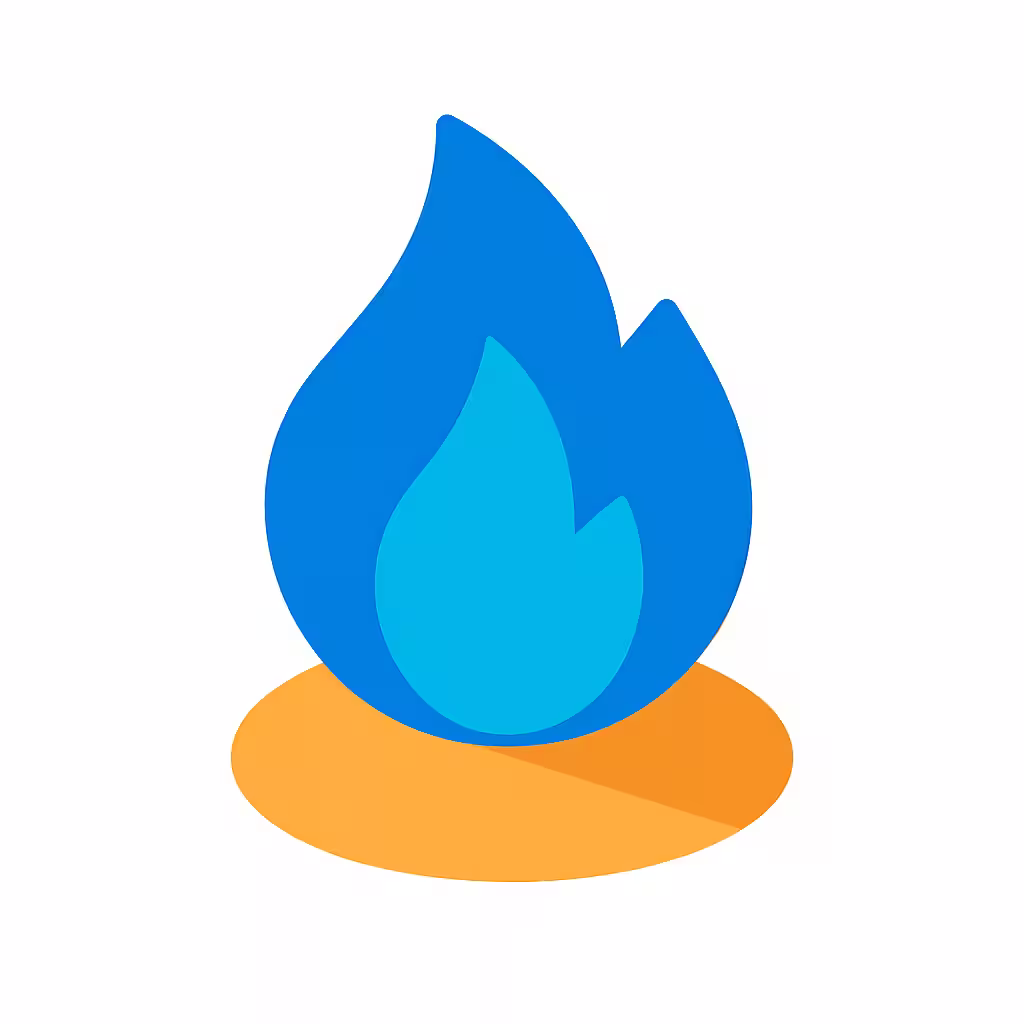 Icône de flamme bleue stylisée avec une ombre orange en dessous.