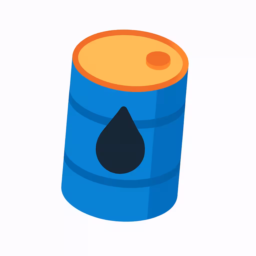 Un tonneau bleu avec un symbole de goutte noire indiquant du carburant ou de l'huile.