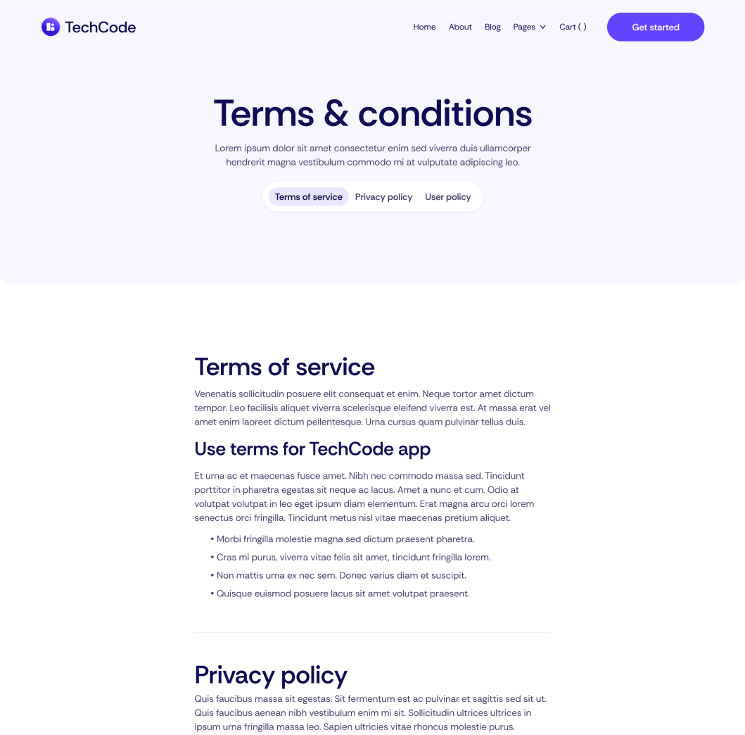 TechCode - Terms And Conditions Main Page - Saasfy SaaS Webflow Template | Brix Template