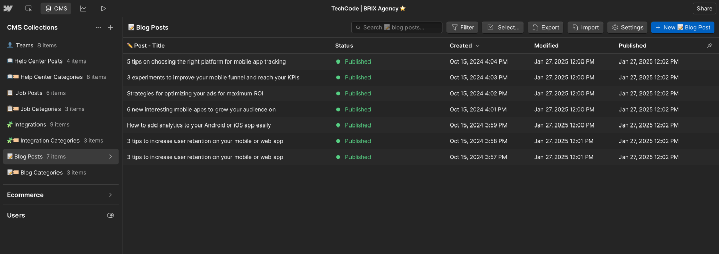 CMS Collection - TechCode Webflow Template | Brix Template