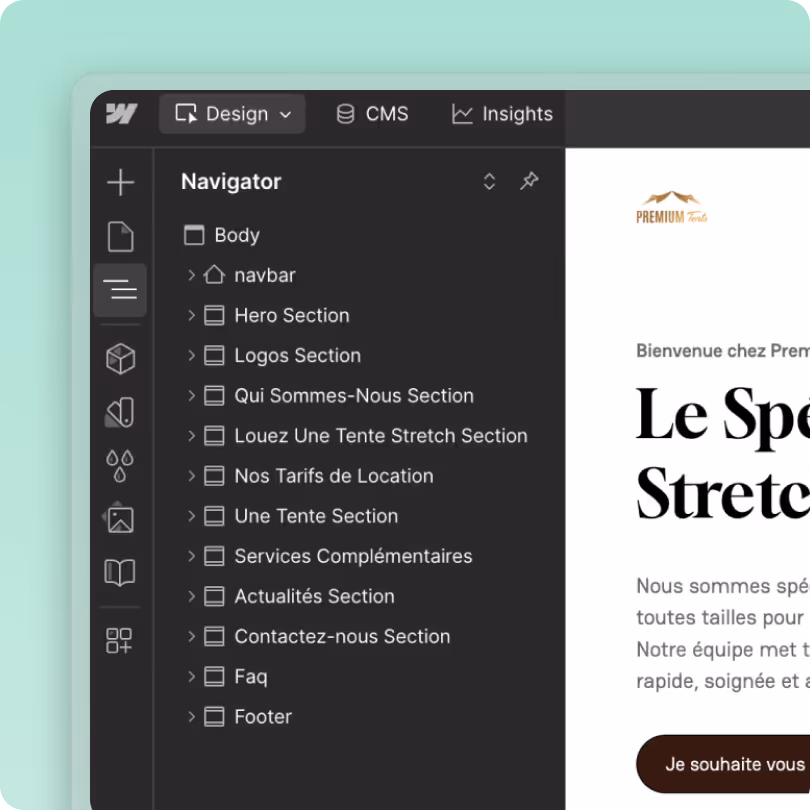 Illutsration de l'interface de Webflow
