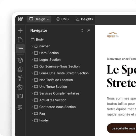 Interface de Webflow