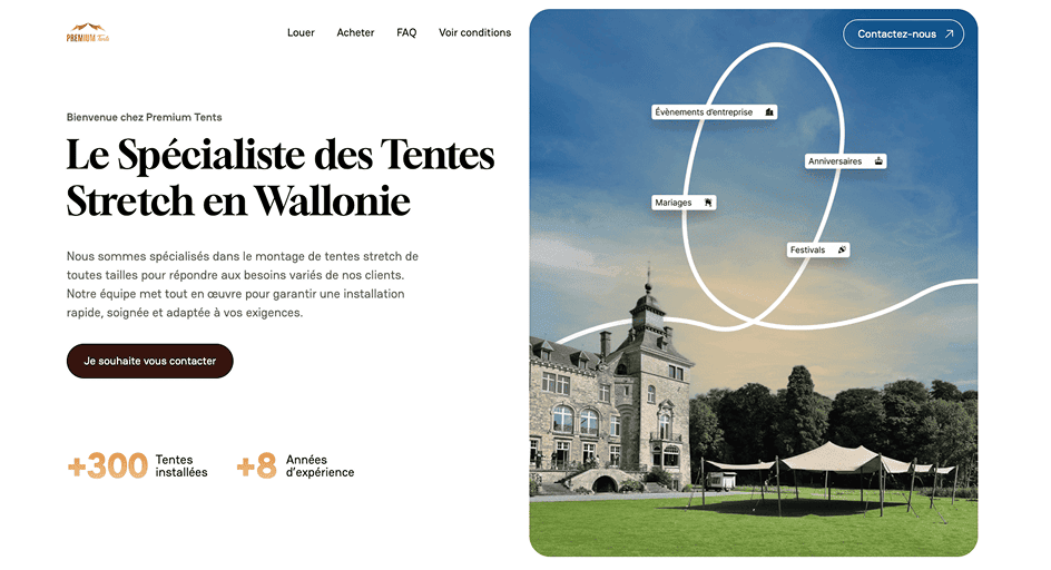 Site web de Premium Tents réalisé par Arion Studio