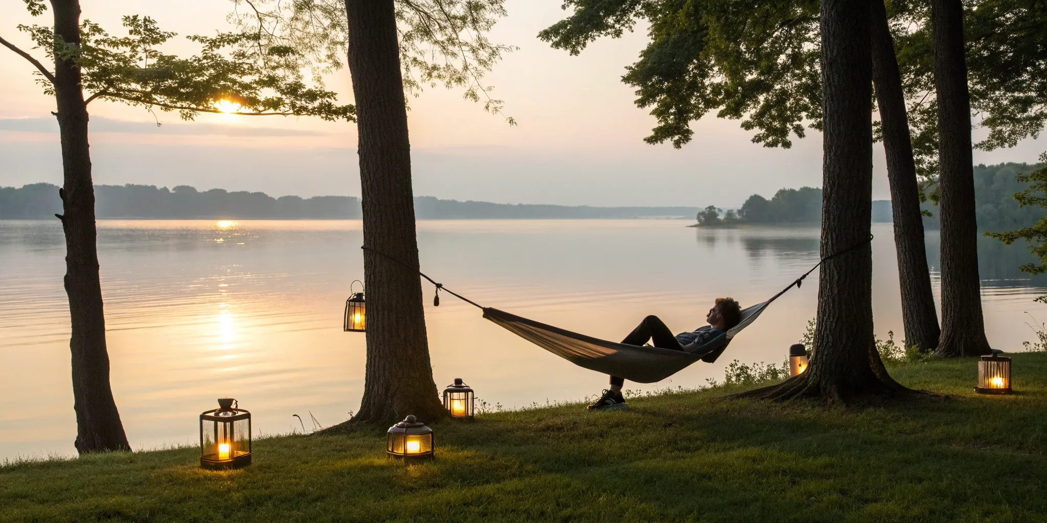 Man resting in a hammock by a lake at sunset, vital for muscle recovery after 60.