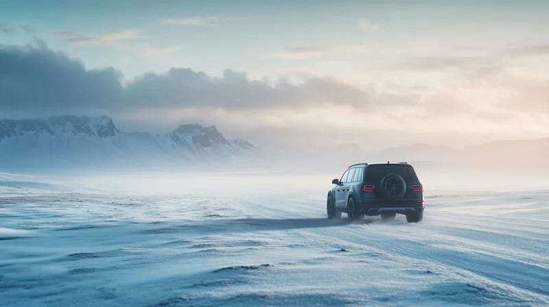 A car riding on the snow area
