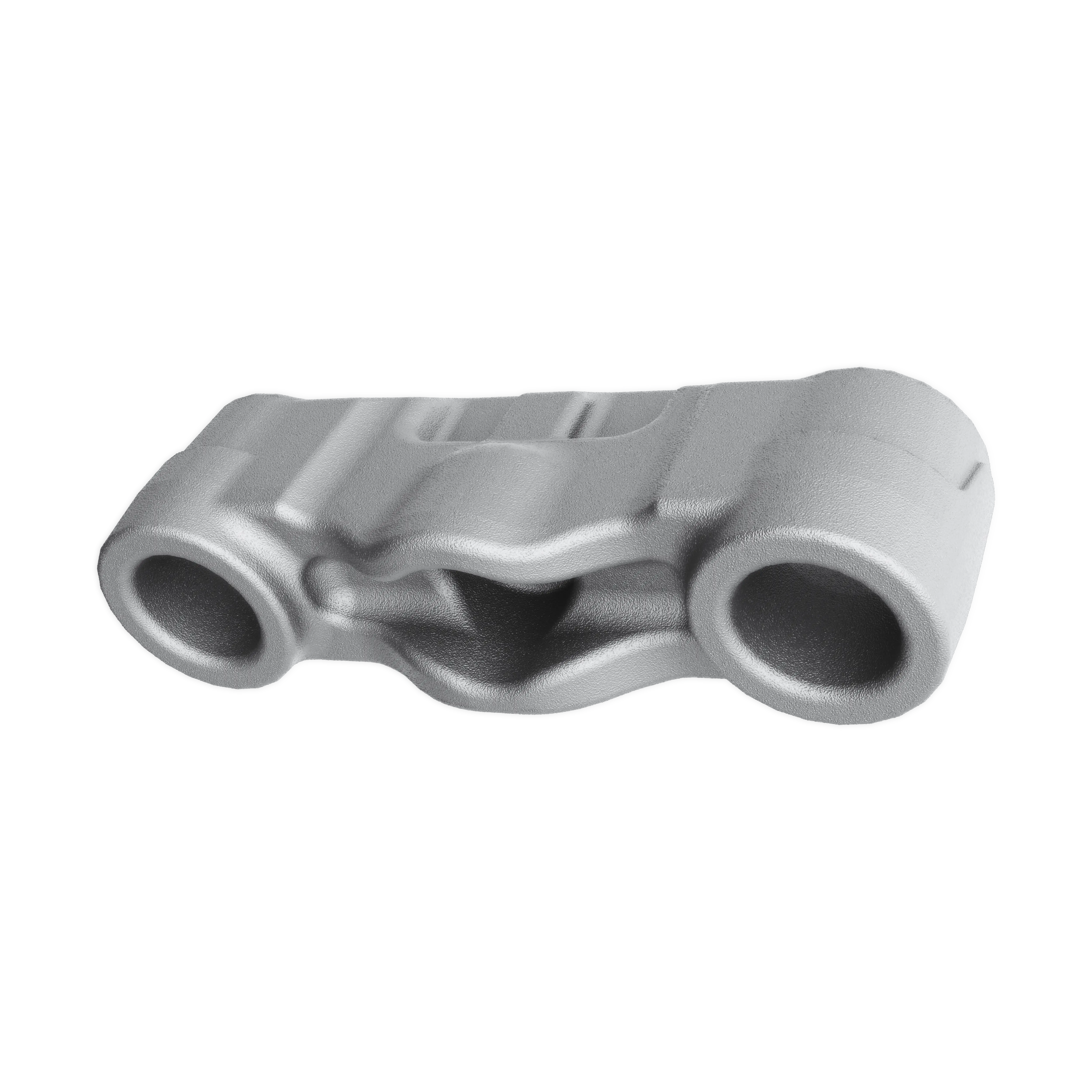 Metal pipe connector with one central circular opening and two cylindrical ends.