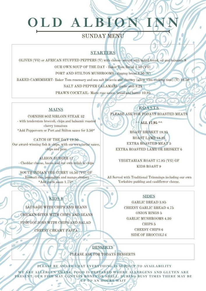 Sunday Menu
