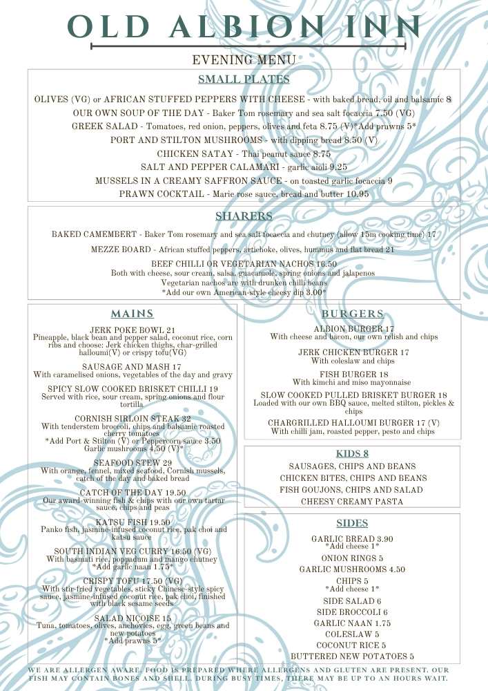 Evening Menu