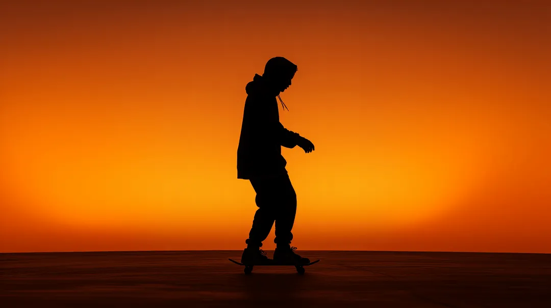 man skating with neon background