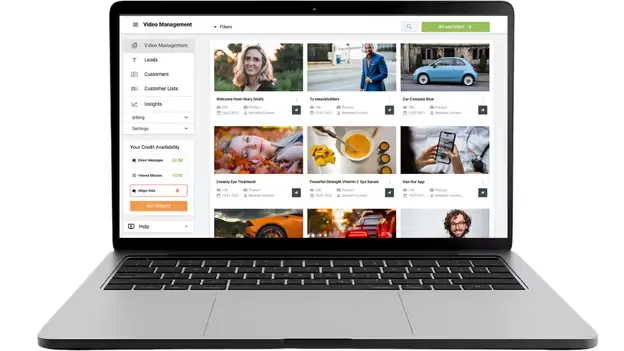 Dashboard showing video management tools.