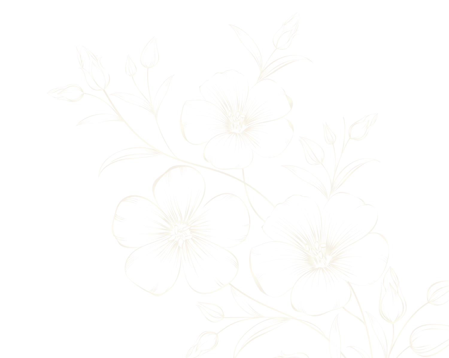 Stylized gold floral design with three large flowers and several leaves on a black background.