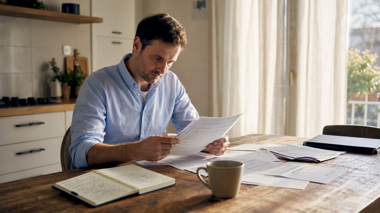Des mains trient des documents fiscaux liés aux dons sur une table.