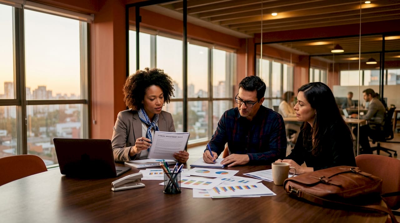 Des mains feuillettent des rapports d’évaluation ESG