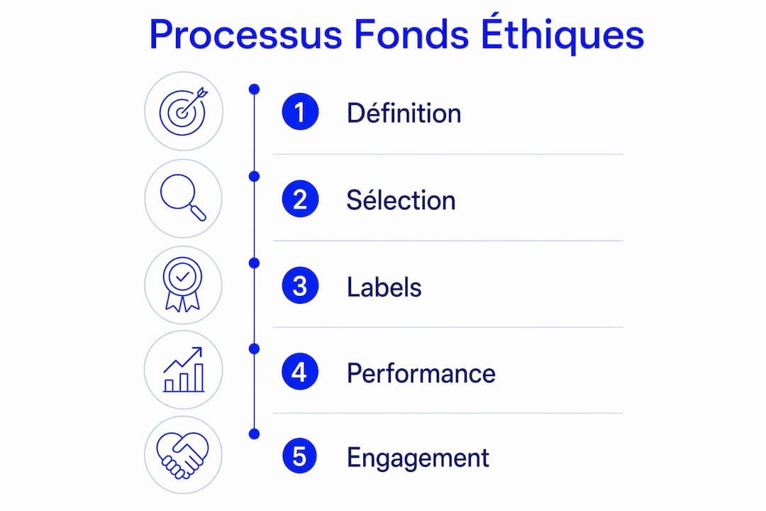 Infographie présentant les différentes étapes du fonctionnement d’un fonds éthique