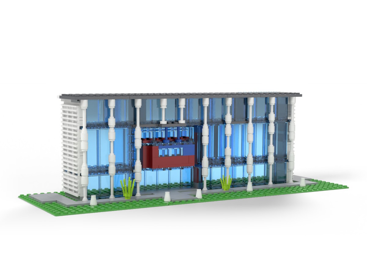 Brick set design: glass office facade
