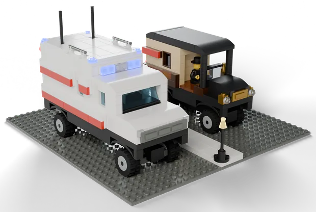 Premium: A modern ambulance next to one from 1907