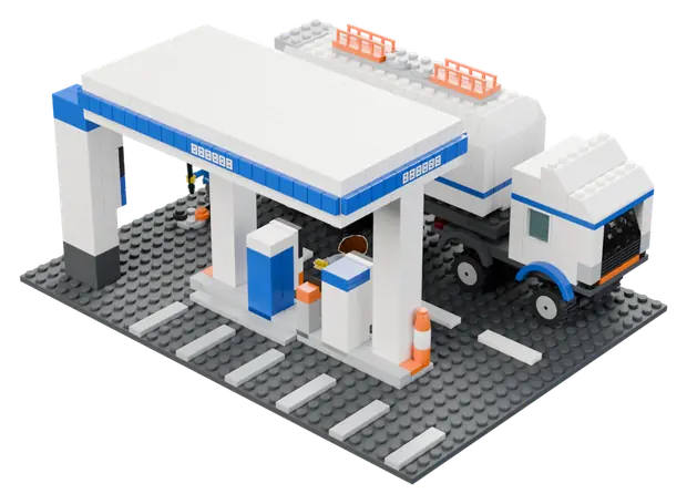 Premium: A fuel station with a tanker at the pumps