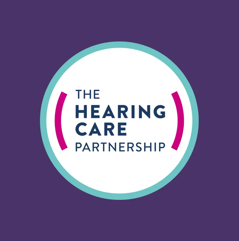 The Hearing Care Partnership logo on a purple and teal background