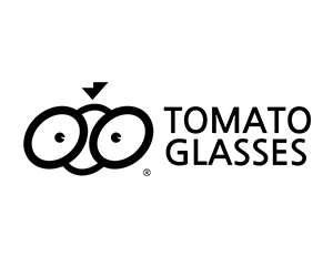 Tomato Glasses logo with cartoon-style tomato wearing oversized glasses