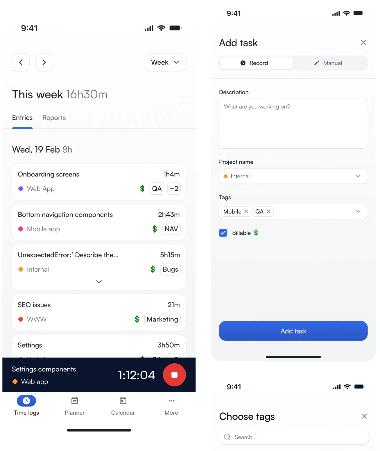 Time-tracking mobile app