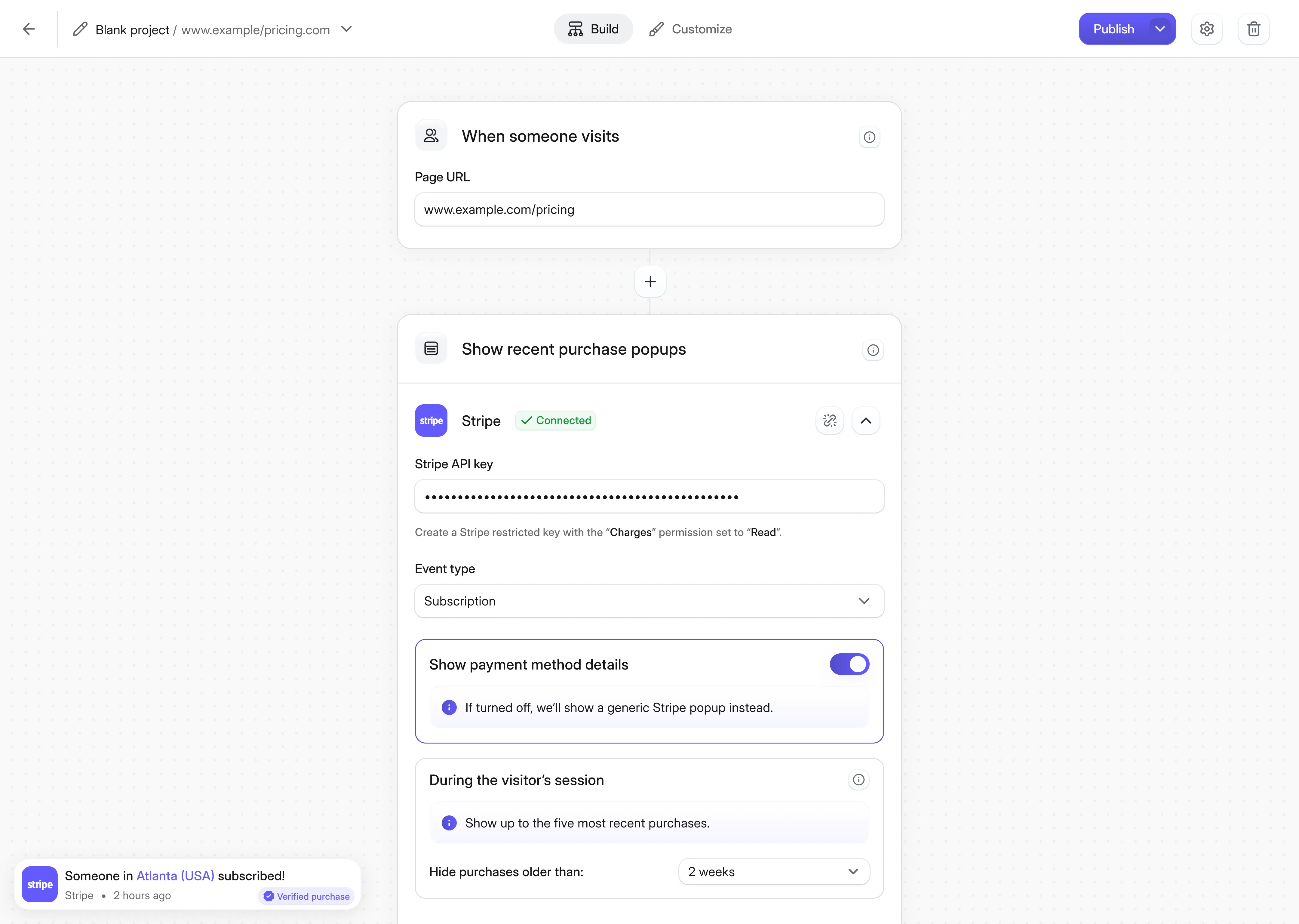 A web app designed to pull verified transaction data from payment providers and show it as clean on site popups. Teams can customize the look and behavior, integrate quickly and add social proof users can trust.