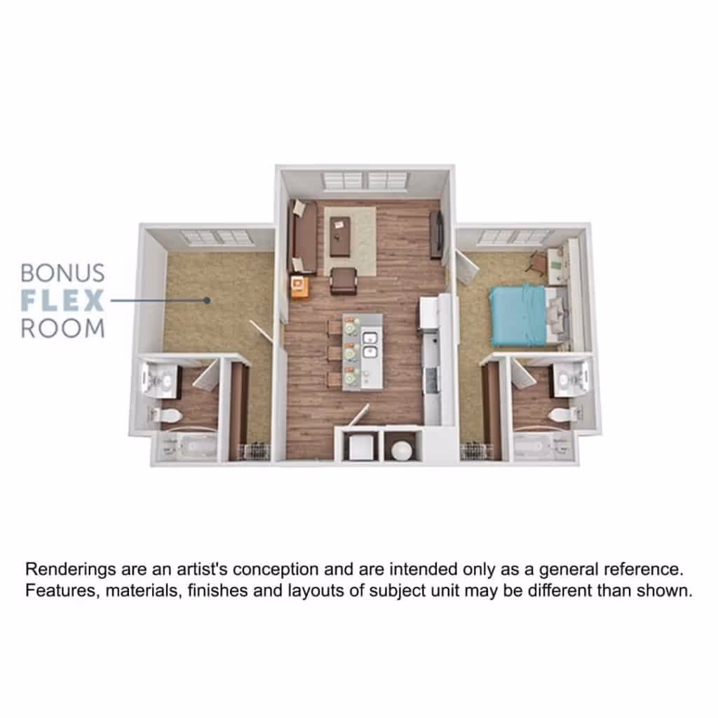 1 BR 2 BA With Den floor plan layout